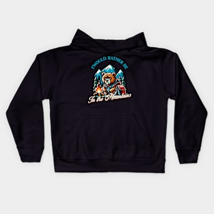 Grumpy bear would rather be in the mountains Kids Hoodie